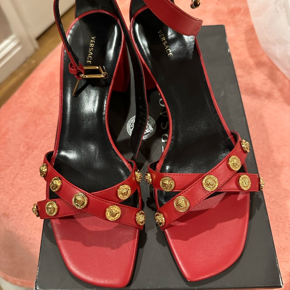 VERSACE SANDALS 👡 WOMEN LEATHER RED DARK RED